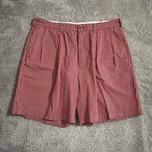 Polo Golf Shorts Mens Size 38 Red and White Plaid‎ Vintage Logo Cotton Pockets